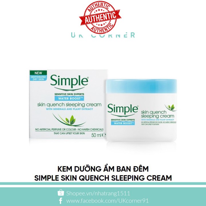 [Mã chiết khấu giảm giá khách sỉ mỹ phẩm chính hãng] Kem dưỡng ẩm ban đêm Simple Skin Quench Sleeping Cream