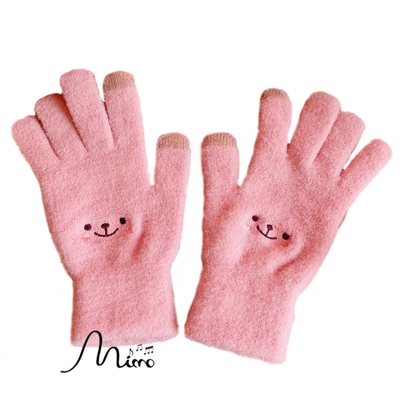 [ Dùng ĐT được] Găng tay len mịn bao tay giữ ấm mùa đông phối mặt thỏ style Hàn quốc dễ thương sẵn hàng 3 màu