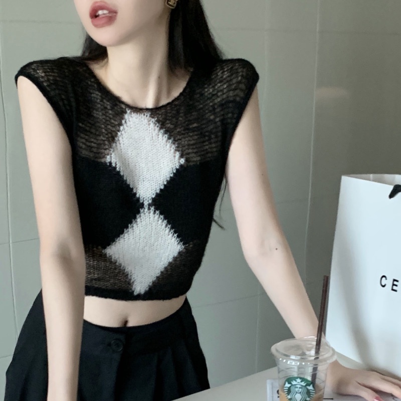 Áo Dệt Kim Mỏng Không Tay Siêu Nhỏ Trong Suốt Thời Trang Dành Cho Nữ