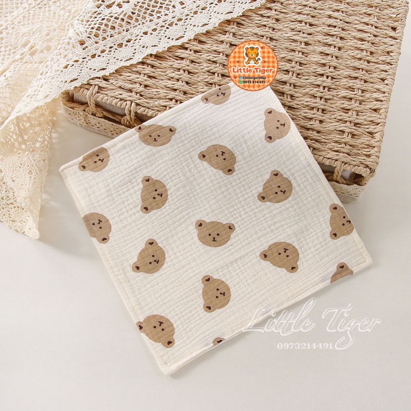 Hộp 6 cái khăn xô 2 lớp &amp; 4 lớp hoạ tiết dễ thương cho bé - Khăn sữa cho bé Little Tiger