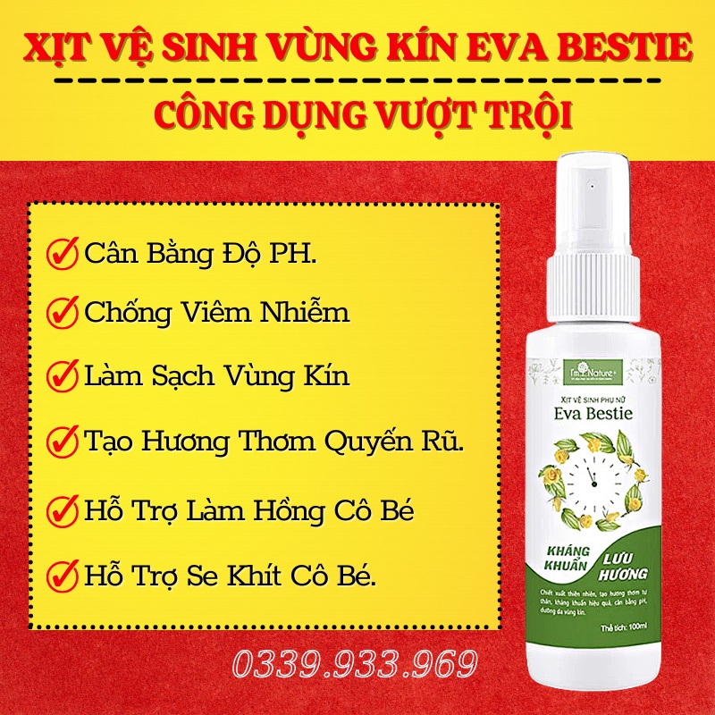 Xịt Vệ Sinh Phụ Nữ Eva Bestie I'm Nature - Kháng Khuẩn, Khử Mùi Vùng Kín, Lưu Hương Quyến Rũ 100ml