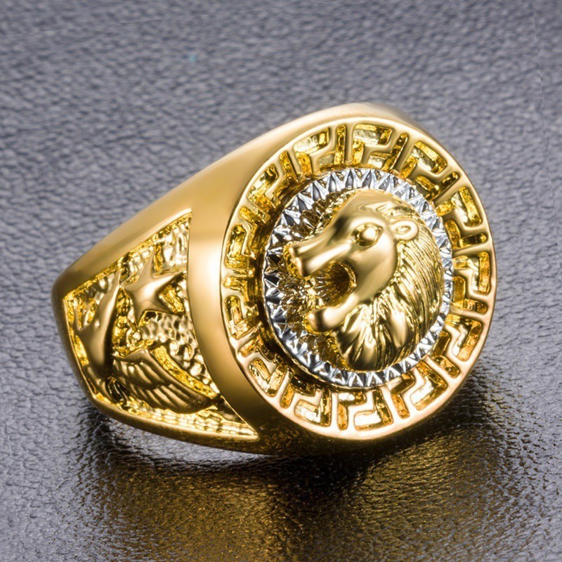 Nhẫn thép không gỉ đầu sư tử phong cách Retro cho nam giới