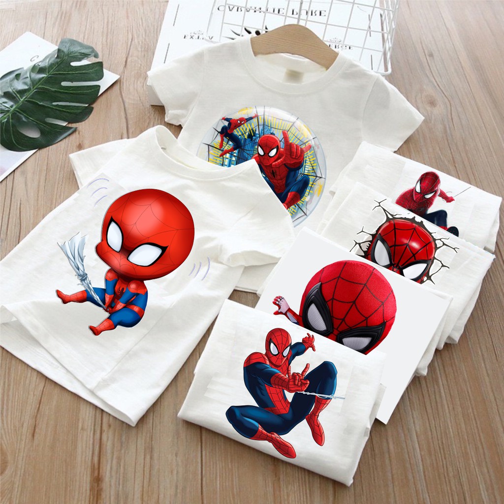 Áo Người Nhện Spider Man cổ tròn màu trắng cực đẹp dành cho trẻ em