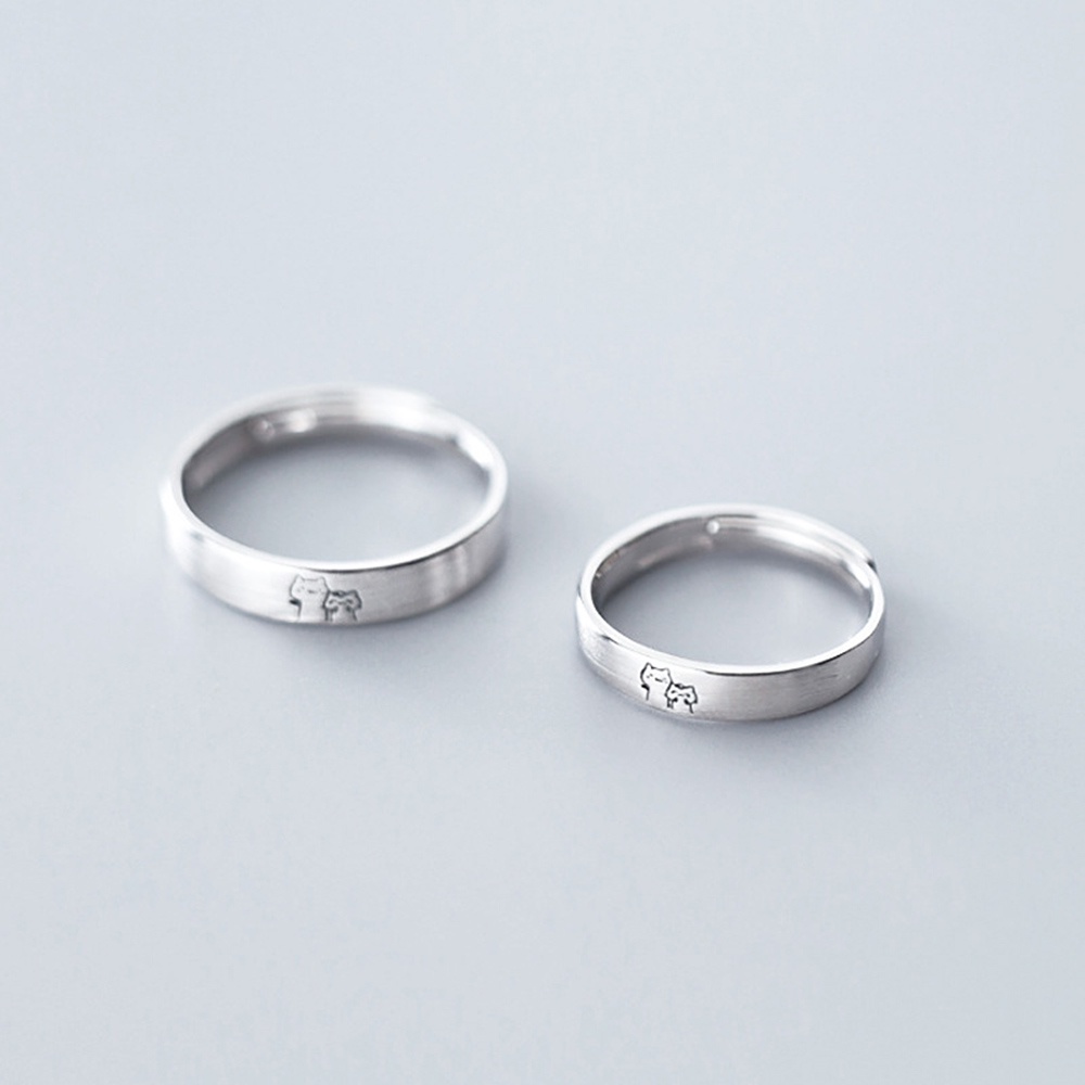 Set 2 Nhẫn Bạc Hở Họa Tiết Mèo Dễ Thương Có Thể Điều Chỉnh Cho Cặp Đôi
