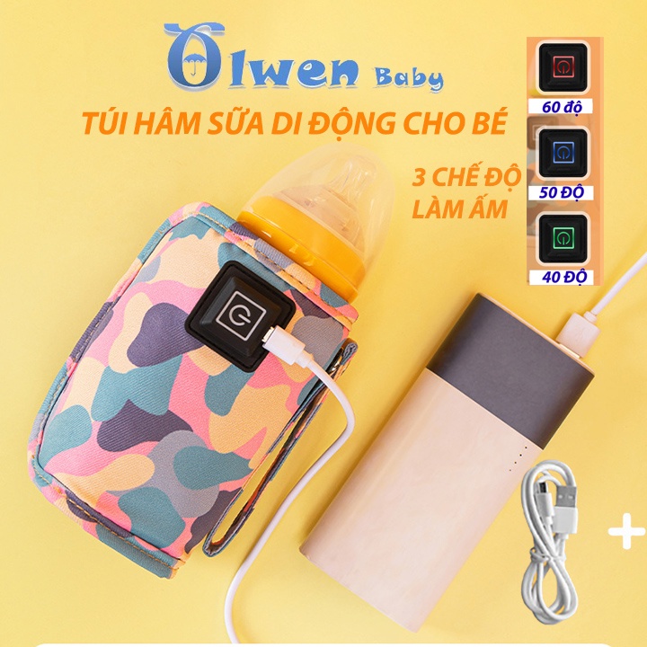 Túi Hâm Ủ Bình Sữa Di Động Cho Bé Giữ Nhiệt Thông Minh Đa Năng Từ 40-60 Độ Có Sạc USB Tiện Lợi Mang Du Lịch Đi Chơi