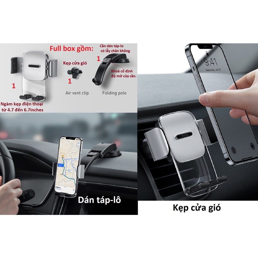 [Gắn cửa gió và táp-lô] Bộ giá đỡ điện thoại trên ô-tô Baseus Easy Control Clamp