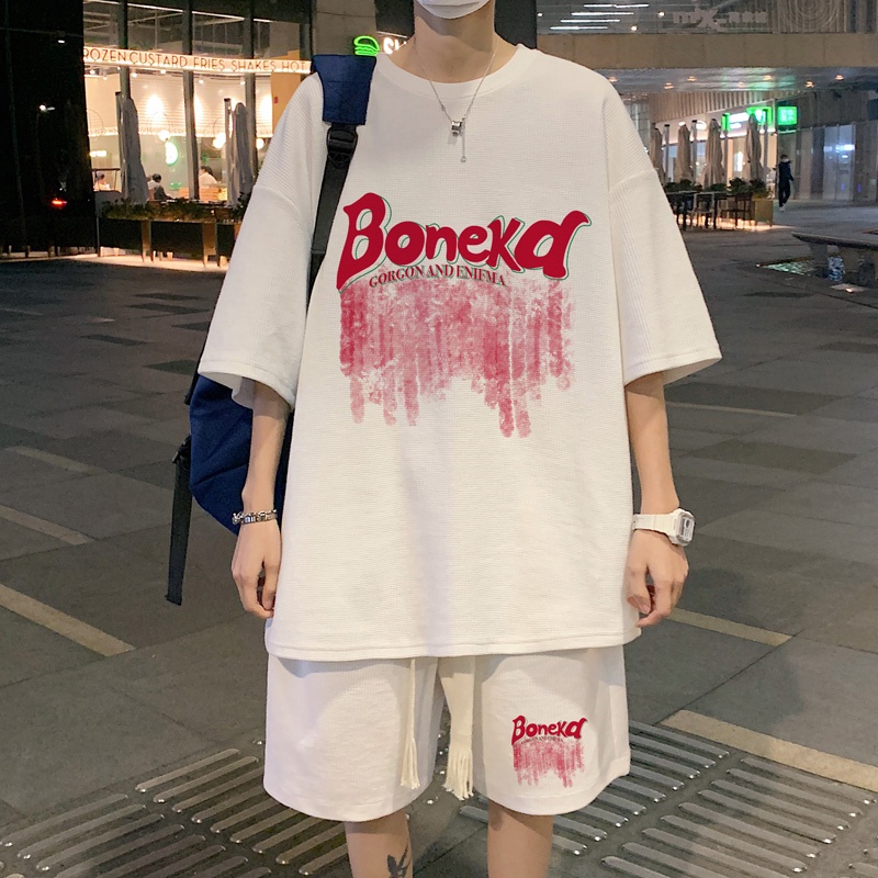 Ifnicefuture Set Áo Thun Và Quần Short size Lớn Phong Cách Hong Kong Cho Cặp Đôi