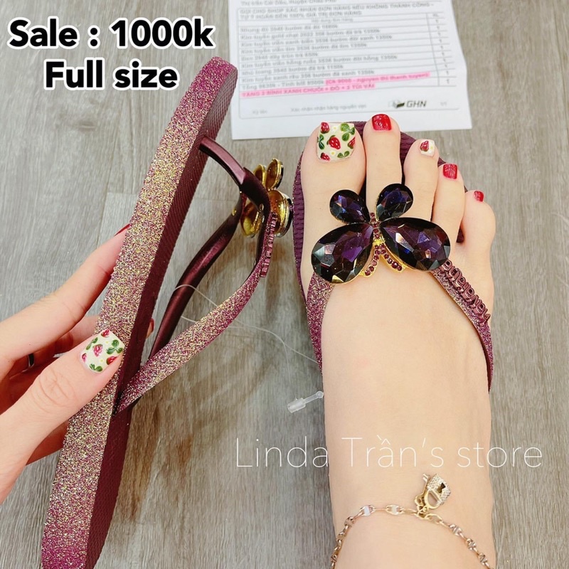 dép HVN mix charm b.đá tím