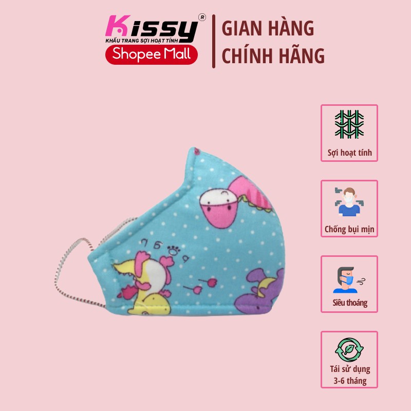 Khẩu Trang Kissy Trẻ Em Từ 6 Tháng Đến 3 Tuổi Họa Tiết Khủng Long Nhí Chống Bụi Mịn, Giao Đúng Mẫu