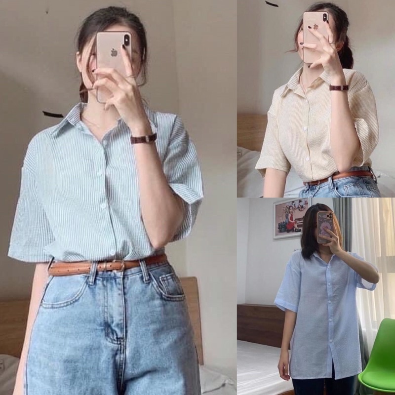 Áo sơ mi ngắn tay kẻ sọc công sở đủ màu dễ phối đồ