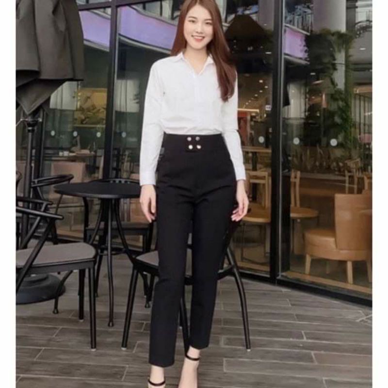 Quần Baggy Cạp Cao 4 Cúc Bấm