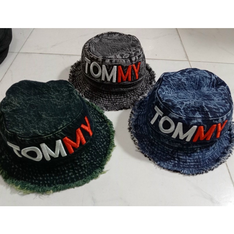 Nón bucket nam nữ, vành rộng, chất jeans thêu chữ TOMMY hit hot