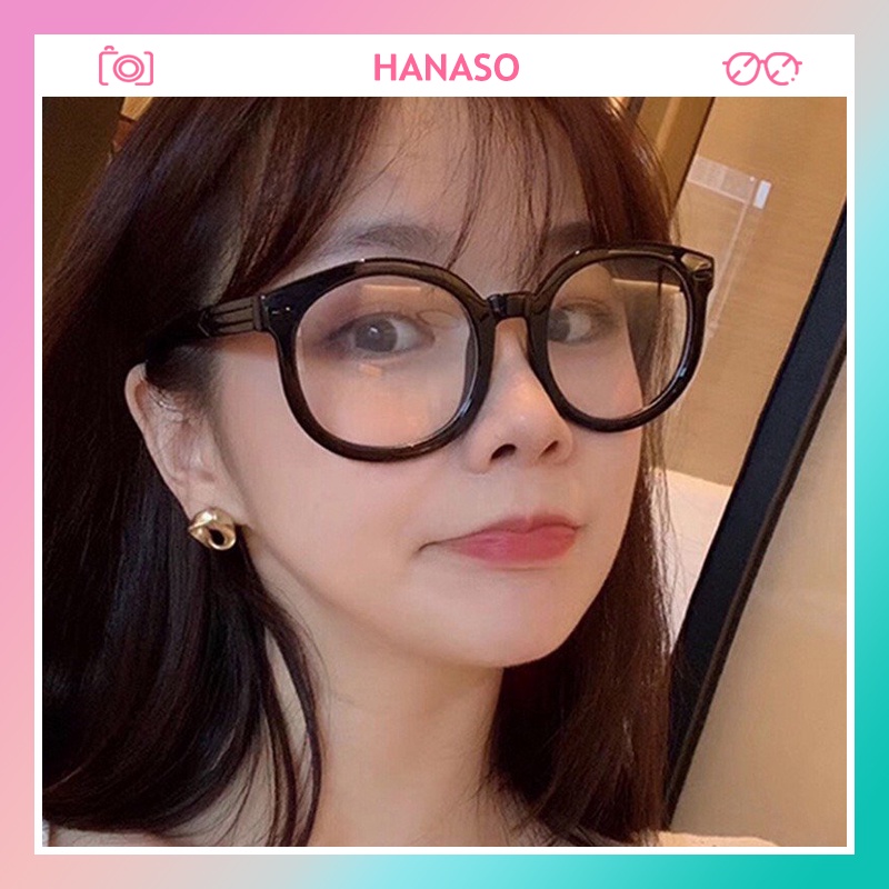 Kính cận thời trang nam nữ gọng tròn đẹp cute giá rẻ mắt kính không độ chống tia UV phong cách Ulzzang HANASO 041