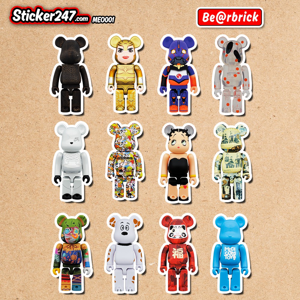 Bộ 12 Sticker Bearbrick 𝑭𝒓𝒆𝒆𝒔𝒉𝒊𝒑 chống nước hình dán xe, vali, đàn, laptop, ván trượt, ipad, điện thoại