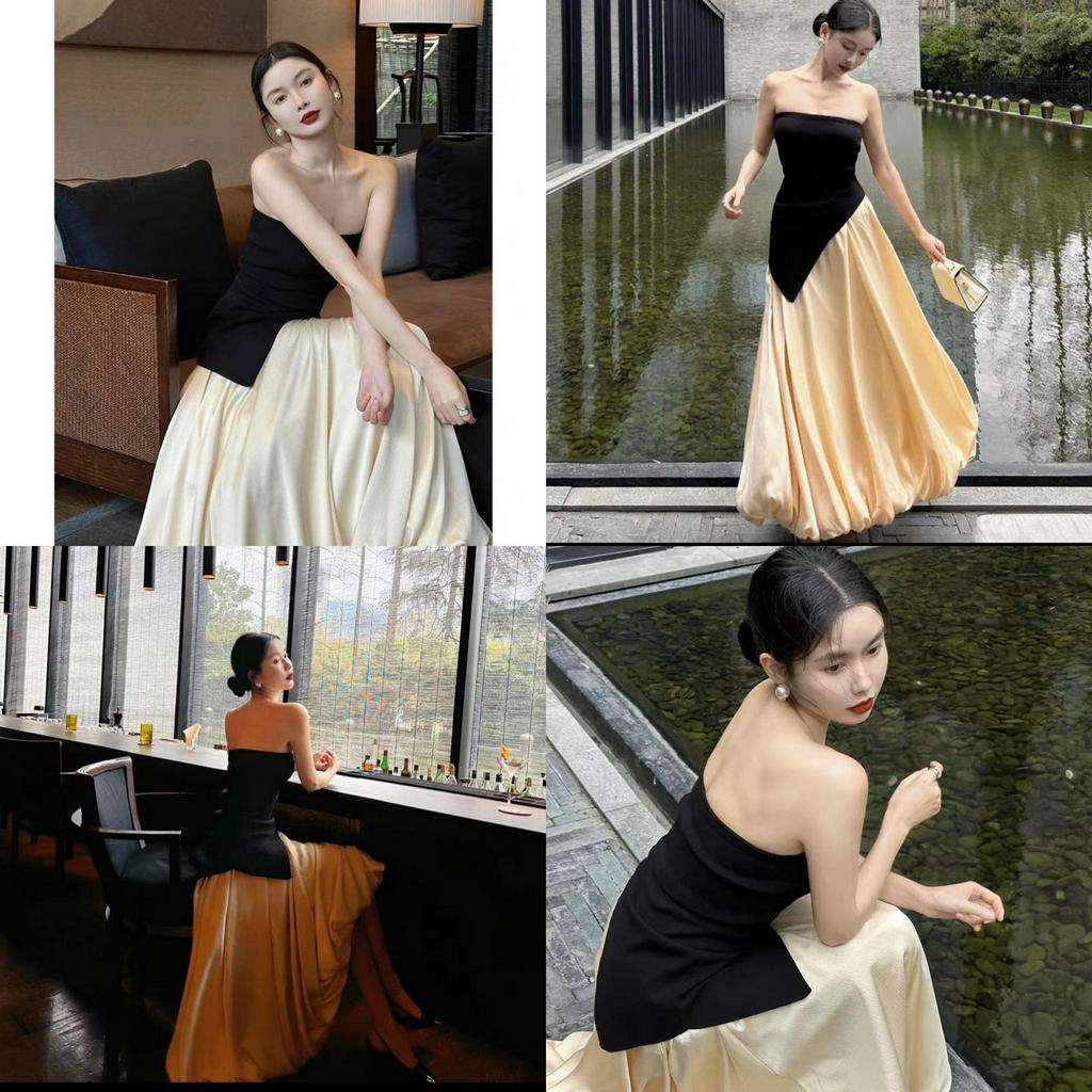 SET ỐNG ĐEN LỆCH TÀ + CHÂN VÁY MIDI XOÈ PHỒNG