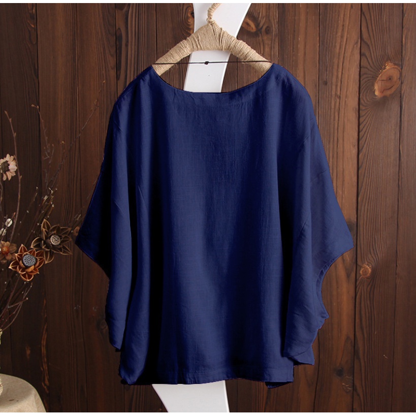 Áo kiểu nữ Hàn Quốc cánh dơi Thu Hà form rộng bigsize giấu bụng che khuyết điểm, chất liệu đũi mềm mát AKH.36