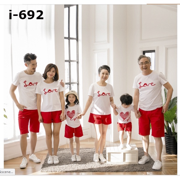 Áo Phông Gia Đình Có Hình Ông Bà Ba Mẹ In Chữ LOVE đỏ