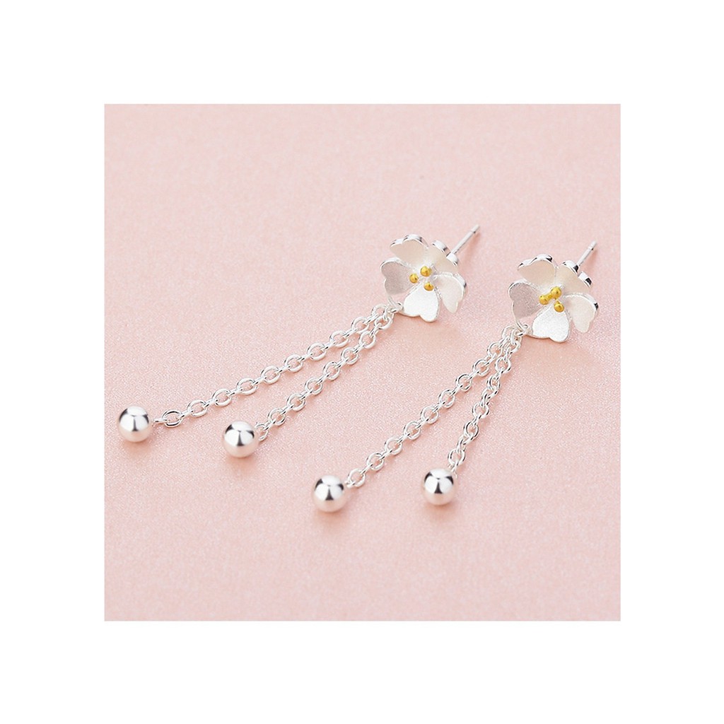 Bông tai hoa đào khuyên tai Tam Sinh Tam Thế dáng dài thiết kế độc đáo