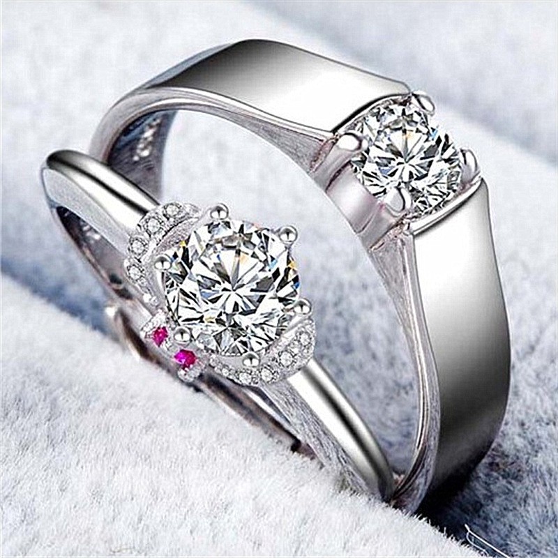 Cặp nhẫn mạ bạc đính đá thiết kế sang trọng dành cho cặp đôi