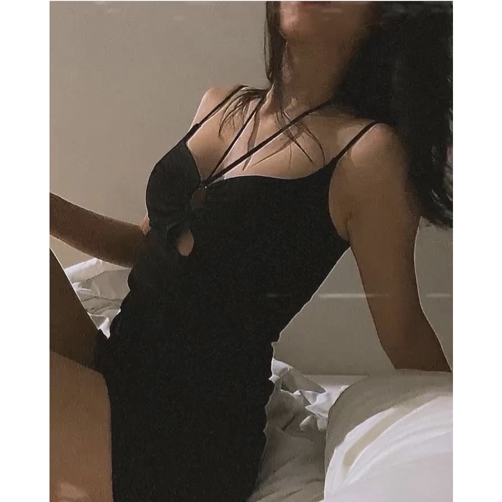 Đầm body sexy 2 dây hở ngực váy thiết kế ôm đen cut-out thun thời trang nữ sang chảnh sugarbomb.mode- 62