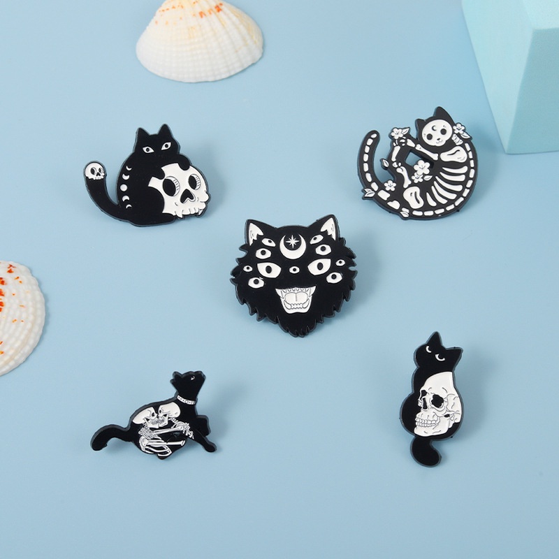 Ghim cài áo QIHE JEWELRY họa tiết mèo 31 kiểu dáng tùy chọn phong cách punk làm quà tặng cho bạn bè