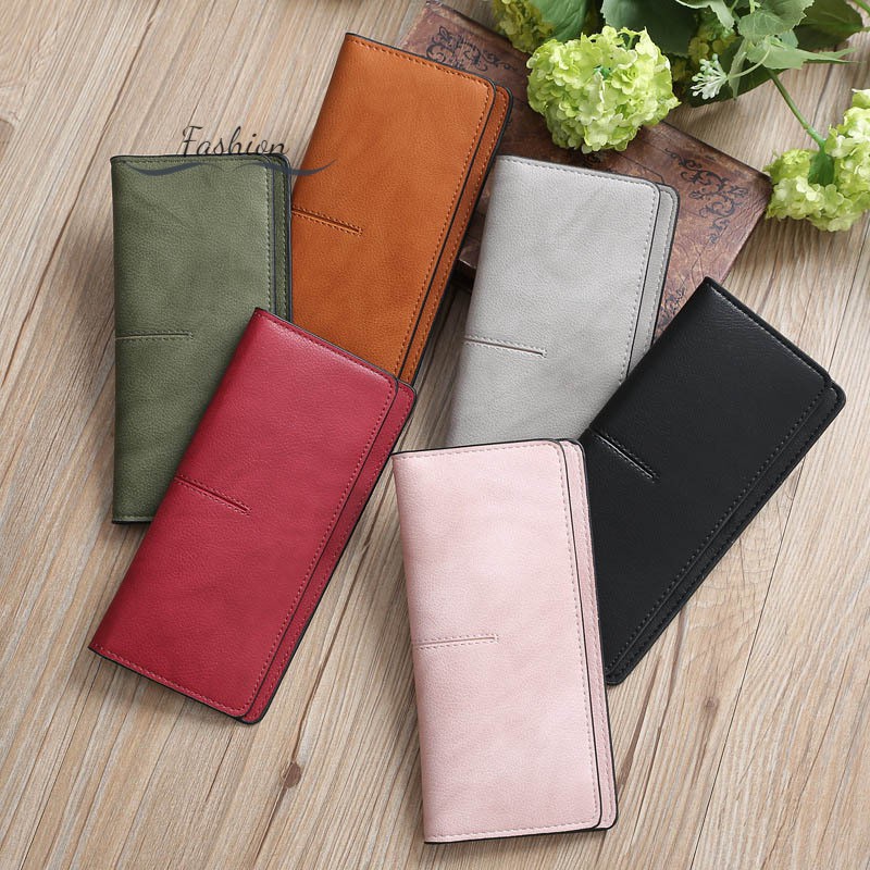 Simple Women Long Purse PU Leather Card Holder Two Fold Clutch Money Bag Lady Girl Casual Wallets @vn