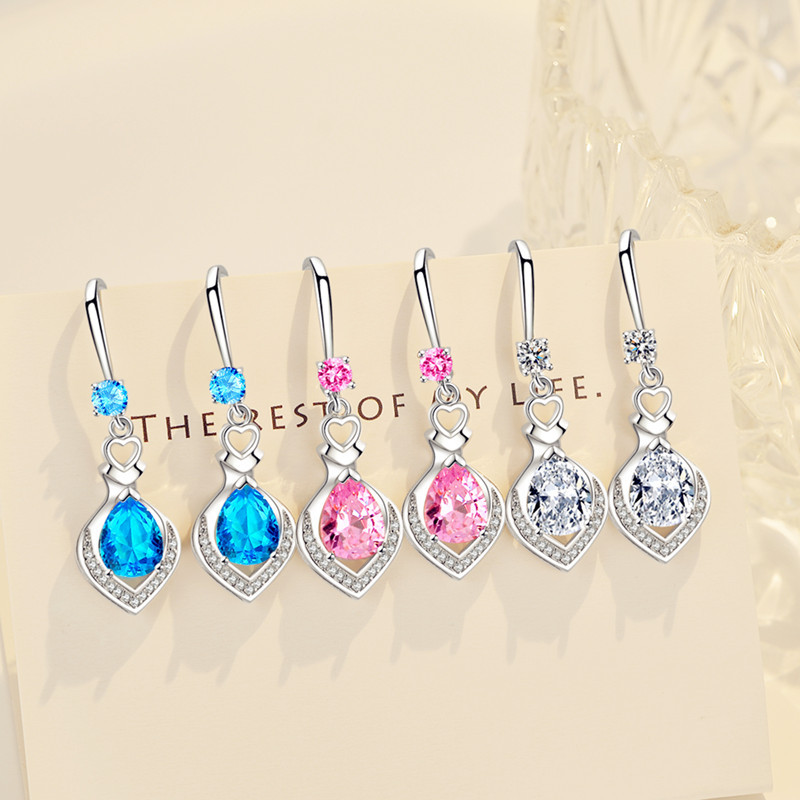 Mới Khuyên Tai Hình Giọt Nước Đính Đá zircon Phong Cách Hàn Quốc