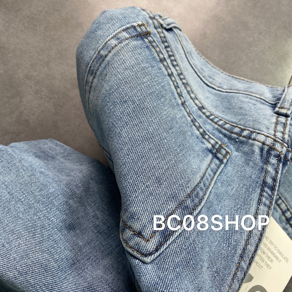 [Mã FAGREEN245 giảm 10% tối đa 30K đơn 99k] Quần Jean Ống Suông Dài Lật Lai Màu Xanh Ulzzang BC320