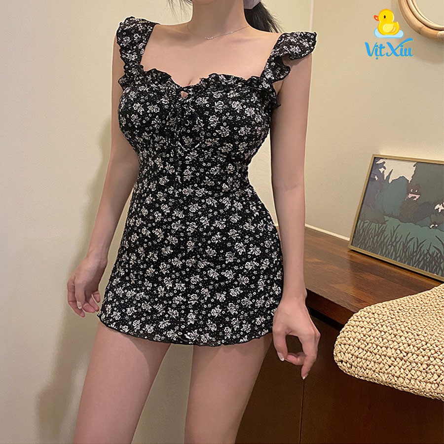 Bộ Bơi Hoa Nhí Đen Viền Ren Hàn Quốc | BigBuy360 - bigbuy360.vn