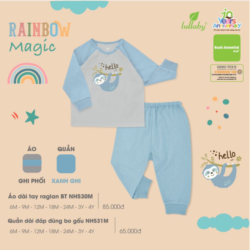 Bộ dài tay cotton bé trai, bé gái Lullaby NH530M, NH531M