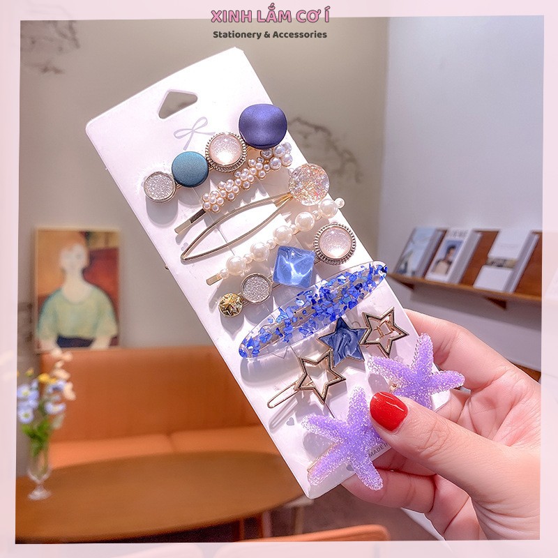 Set 8 Kẹp Tóc Hình Sao Biển Đính Đá Phong Cách Tiểu Thư Sang Chảnh [Xinh Lắm Cơ Í]