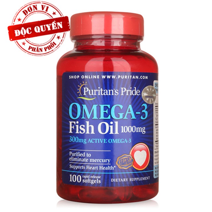 Dầu cá bổ sung EPA DHA bổ mắt, não, tim mạch, tăng cường hệ miễn dịch Puritan's Pride Omega-3 Fish Oil 1000mg | BigBuy360 - bigbuy360.vn