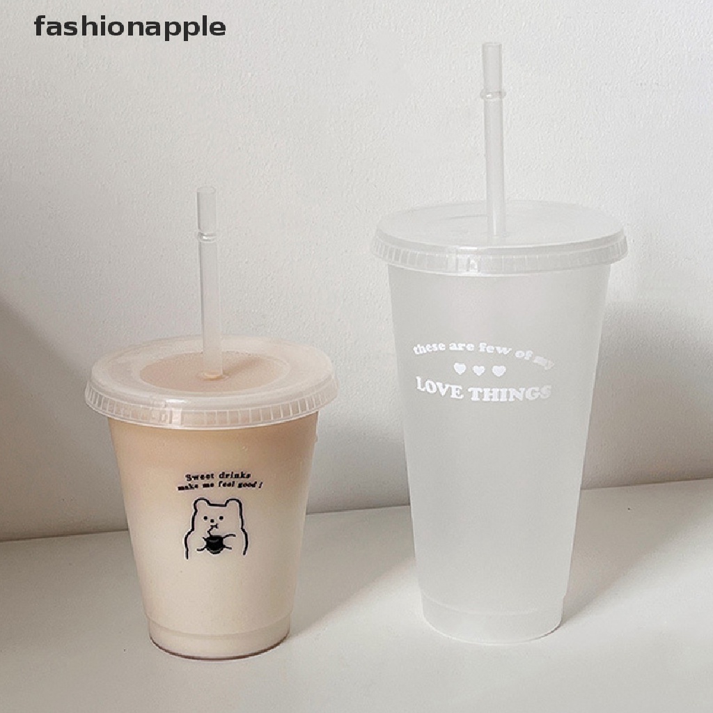 Bình Nước Nhựa Có Nắp Kèm Ống Hút Họa Tiết Dễ Thương