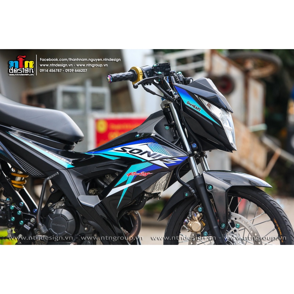 Tem Decal Rời Dán Xe Sonic 150 Mẫu Chỉ Xanh Đen Trắng Cực Đẹp, Hàng 3 Lớp Chất Lượng Cao Không Bay Màu