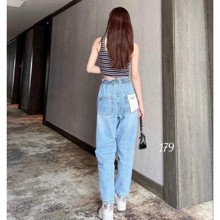 Quần jean baggi chun lưng cao tôn dáng