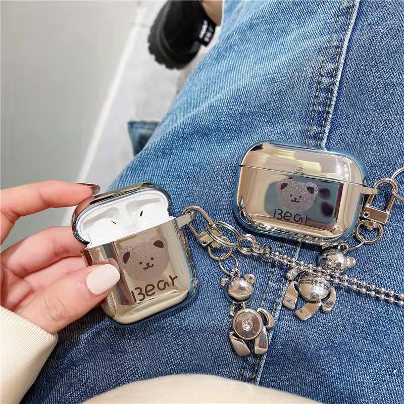 Vỏ bảo vệ hộp sạc tai nghe bằng silicon Bear họa tiết hoạt hình mạ điện cho AirPods Pro AirPods 1 AirPods Pro 2nd  Airpods 3