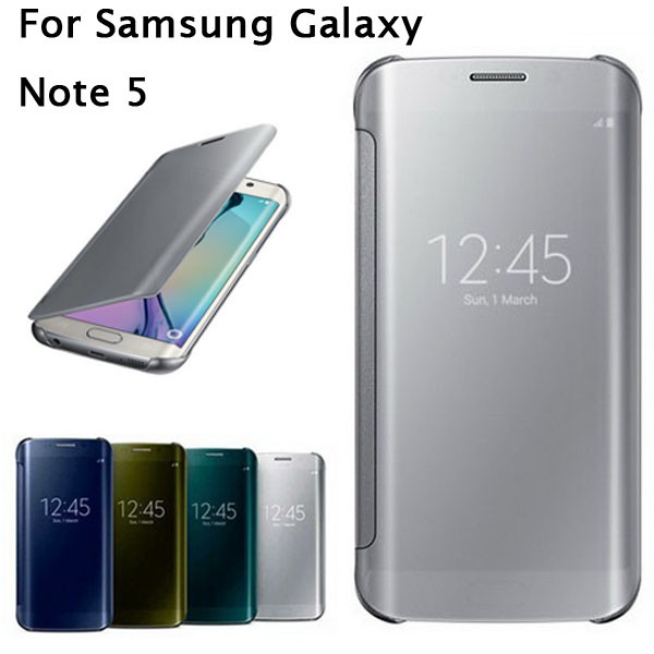 Bao da nắp gập tráng gương trong suốt cho Samsung Note 5 8 9 10 S8 S9 Plus S7edge S7 S6esge