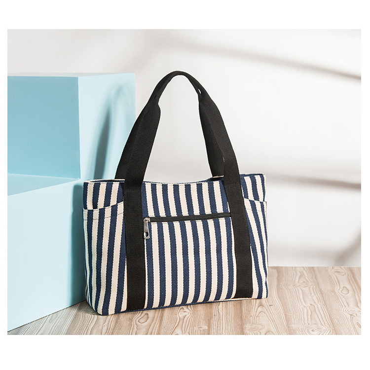 <Free shipping in a limited time>Fashionable ladies striped canvas tote bag women handbag durable shoulder bags large zipper shopping bag cotton totes schoolbag female bag