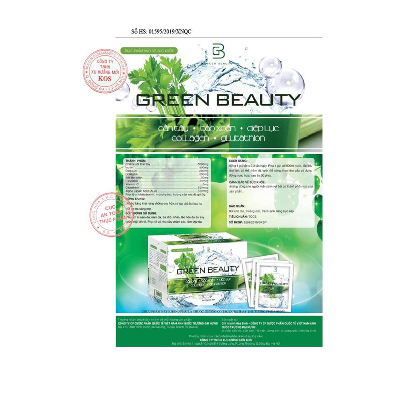 Nước Ép Cần Tây Green Beauty - Diệp lục colagen cần tây tảo xoắn giữ dáng đẹp da. Cam Kết Chính Hãng