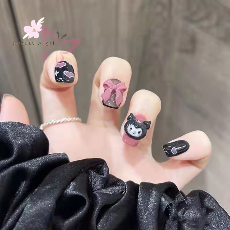 Móng Tay Giả Đính Nơ Hình Gấu Dễ Thương/Móng Tay Giả 3d / Móng Tay Giả Kèm Keo Móng Dài/ nơ kèm keo dán dễ thương xinh xắn