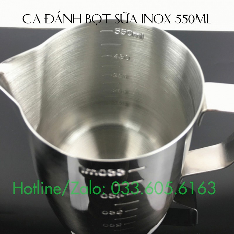 Ca đánh bọt sữa Inox có vạch chia ml 350ml 550ml 1000ml