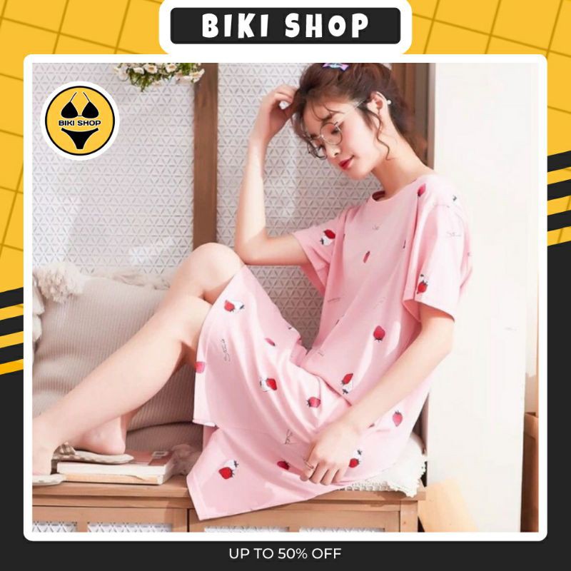 Váy Ngủ Suông cộc tay Đồ ngủ mặc nhà mềm,mát,mỏng họa tiết hoạt hình dễ thương BiKi | BigBuy360 - bigbuy360.vn