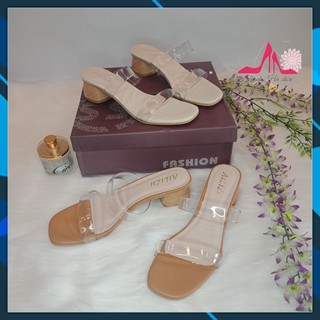 Dép quai trong  💝 FREESHIP 💝 Dép cao gót  cao cấp mũi vuông , quai ngang trong suốt đế vân gỗ cao 5cm