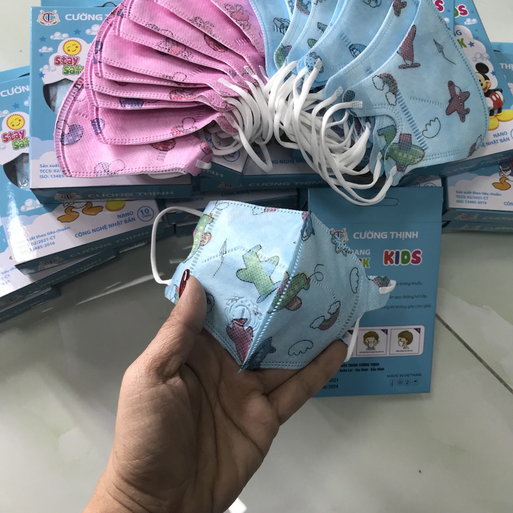 1 Hộp 10 Chiếc Khẩu Trang Y Tế Cao Cấp Trẻ Em 5D MASK KIDS Cường Thịnh - Màu Sắc: Xanh, Trắng và Hồng