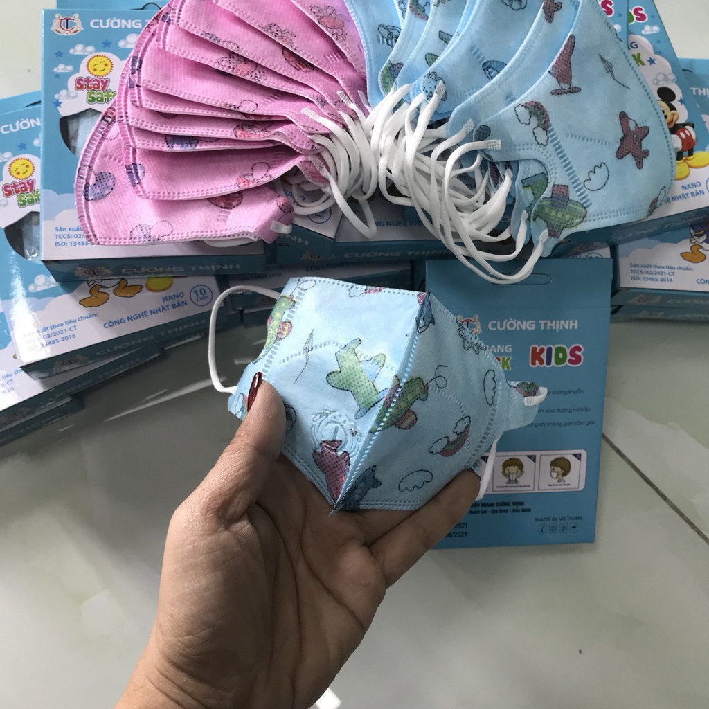 1 Hộp 10 Chiếc Khẩu Trang Y Tế Cao Cấp Trẻ Em 5D MASK KIDS Cường Thịnh - Màu Sắc: Xanh, Trắng và Hồng