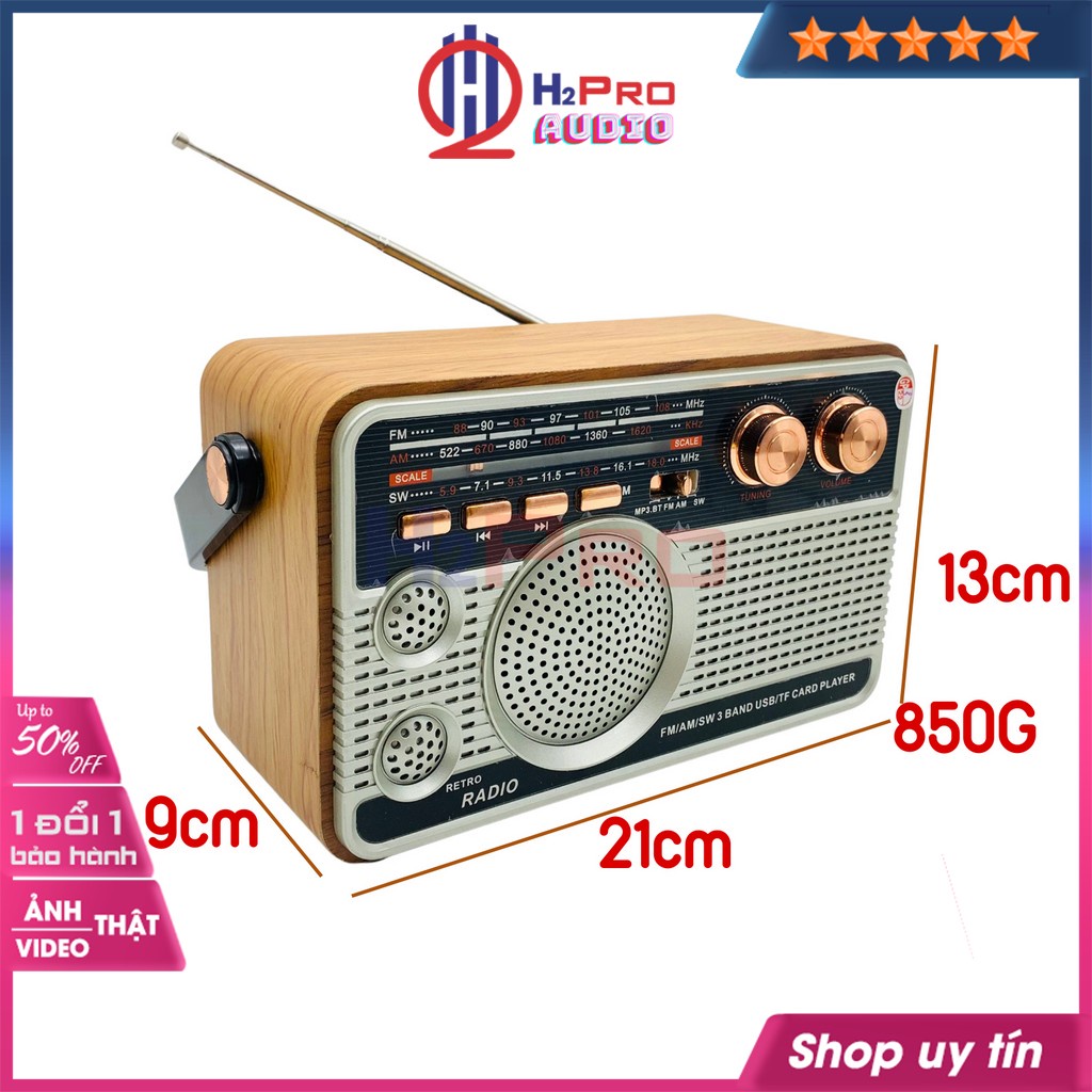 Đài fm radio, đài radio cho người già Hairun HR-506BT FM/AM/SW đa năng-nghe nhạc MP3 loa Bluetooth/USB/TF/AUX-Shop H2pr