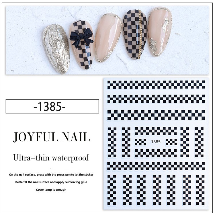 Miếng dán trang trí móng tay họa tiết sọc caro trắng đen độc đáo dành cho nữ