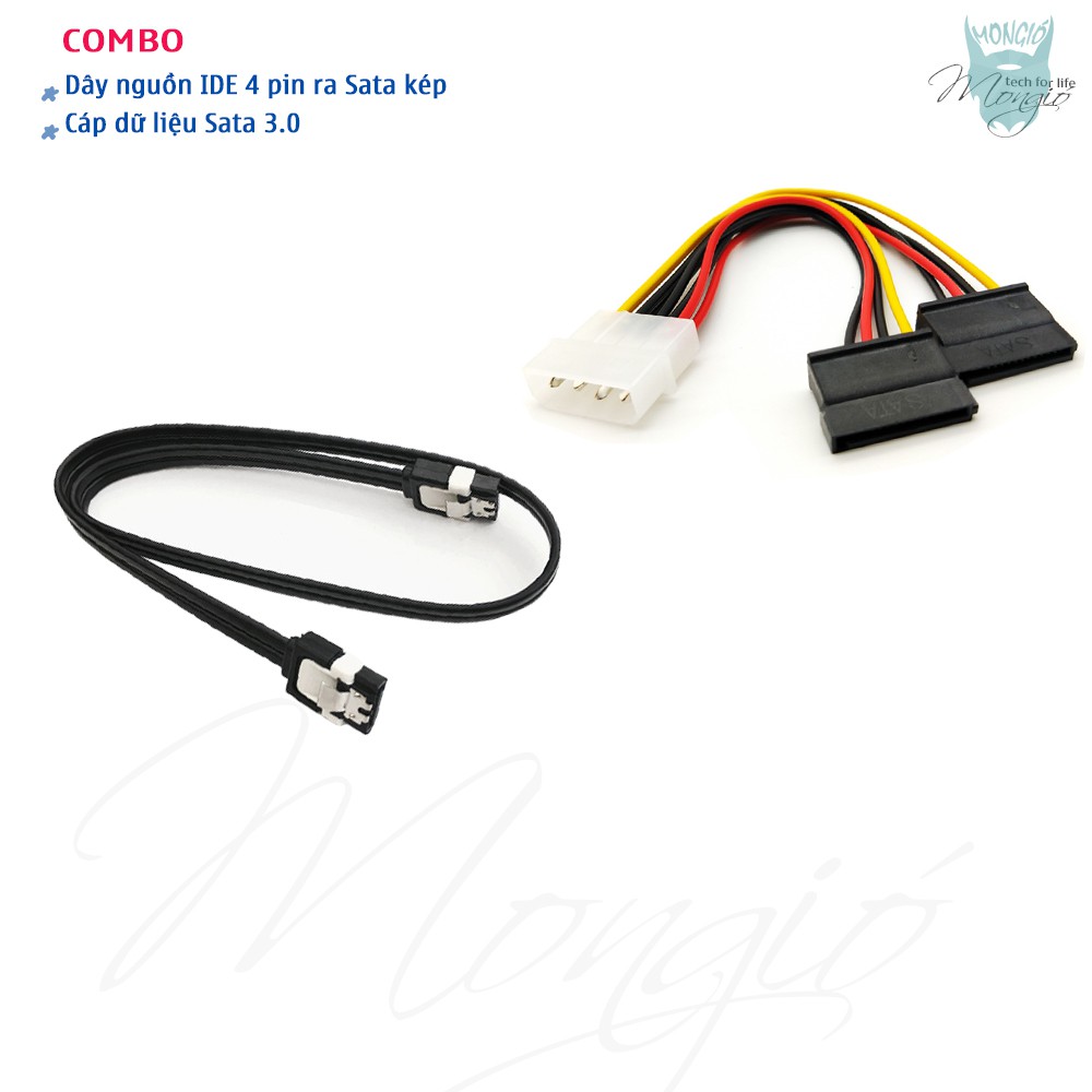 Combo 2 món: Dây nguồn ổ cứng cổng IDE ra hai cổng SATA + Cáp dữ liệu ổ cứng Sata 3.0 tốc độ 6Gbs