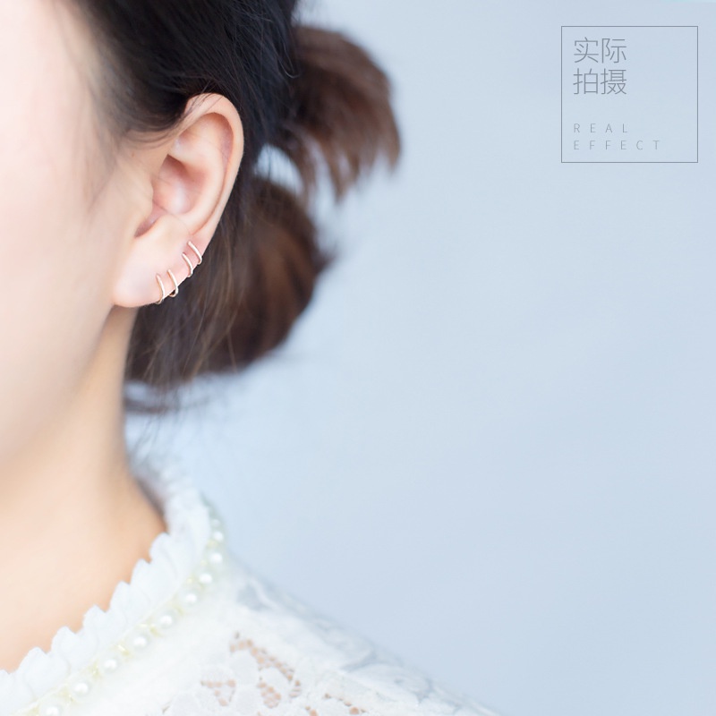 Đôi bông tai bạc nữ vòng xoắn kẹp vành Asimi, Bông tai bạc S925 khóa xoắn cá tính Twirling Earrings KT10