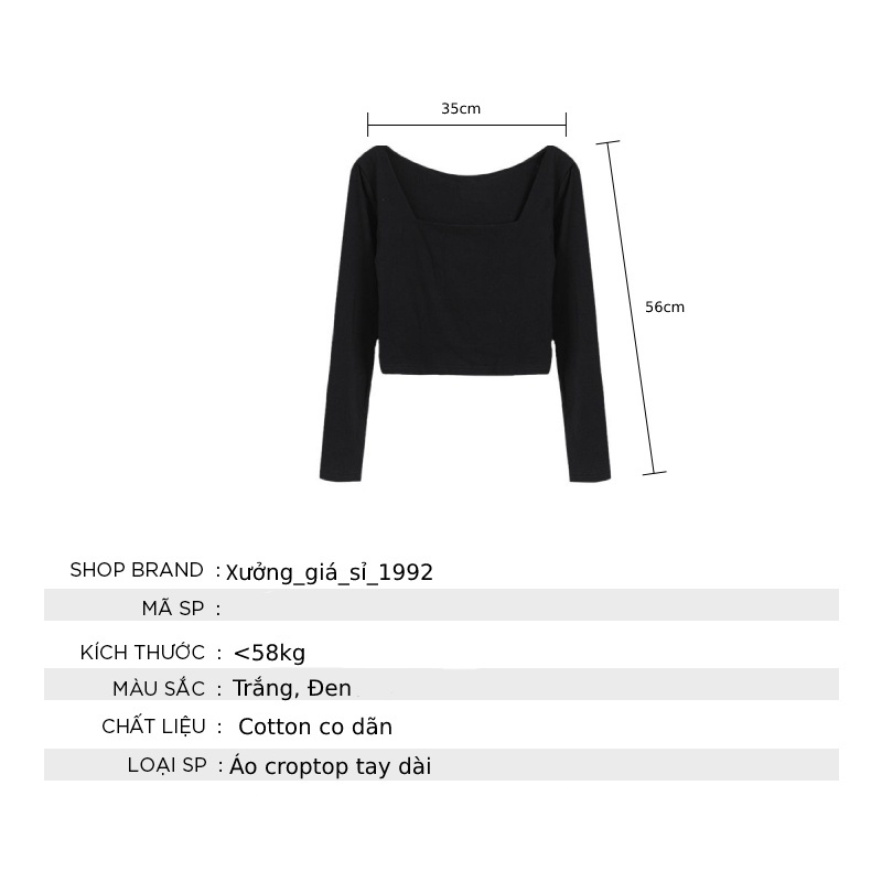 Áo croptop nữ tay dài kiểu dáng ôm body cổ vuông Madela  Freesize (Dưới 58kg) 1992 Shop